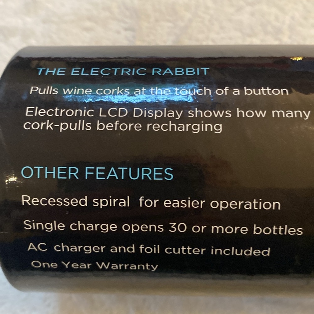 Rabbit Electric Rabbit rechargeable corkscrew NIB - Picture 8 of 15